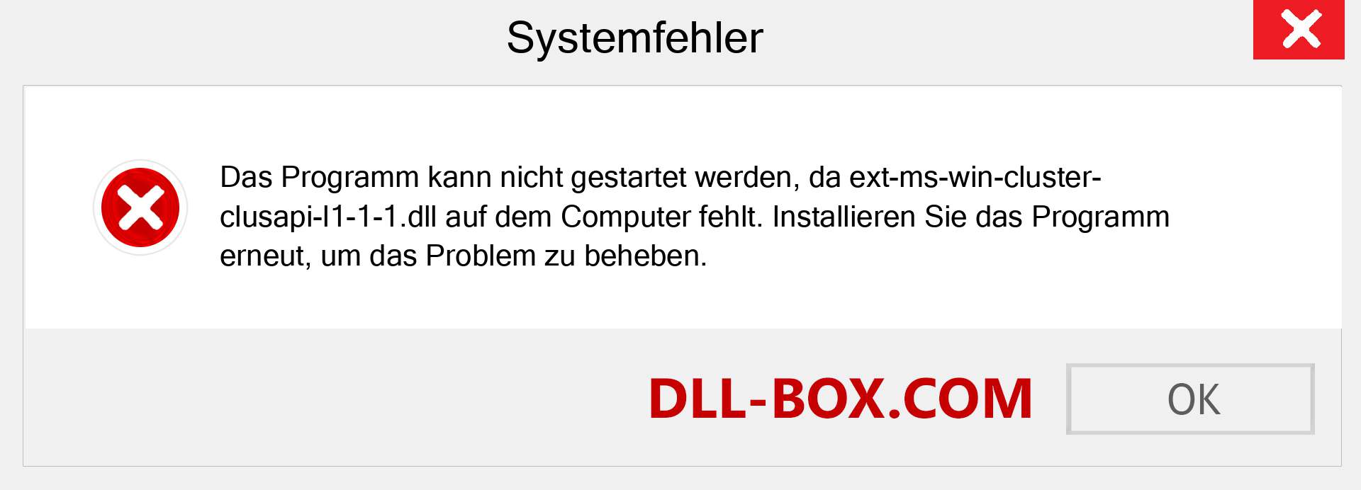 ext-ms-win-cluster-clusapi-l1-1-1.dll-Datei fehlt?. Download für Windows 7, 8, 10 - Fix ext-ms-win-cluster-clusapi-l1-1-1 dll Missing Error unter Windows, Fotos, Bildern