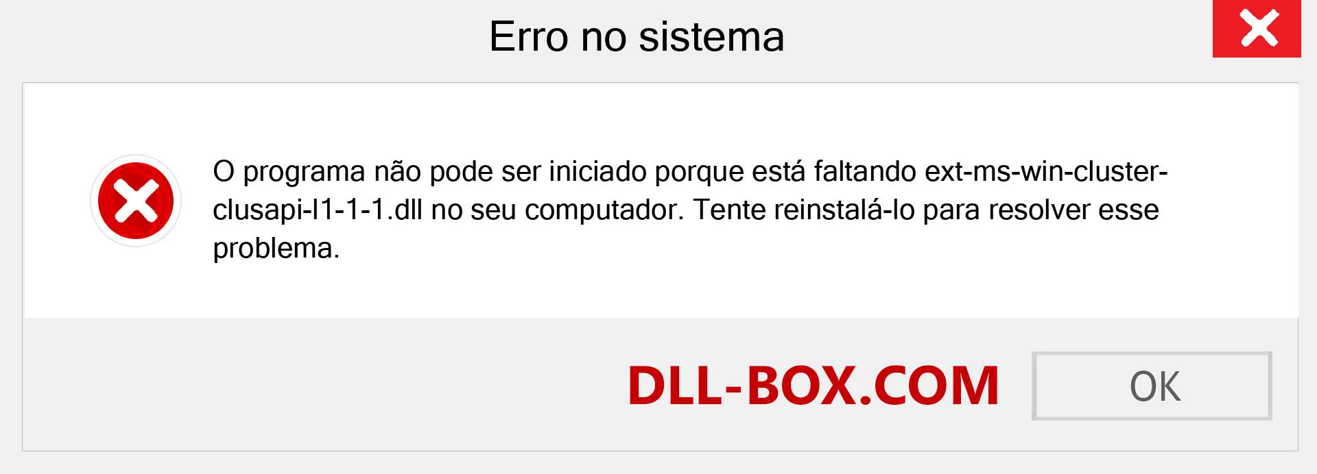 Arquivo ext-ms-win-cluster-clusapi-l1-1-1.dll ausente ?. Download para Windows 7, 8, 10 - Correção de erro ausente ext-ms-win-cluster-clusapi-l1-1-1 dll no Windows, fotos, imagens